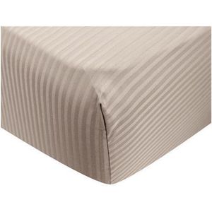 2 Katoensatijnen hoeslakens taupe gestreept 90x200 Port Maine