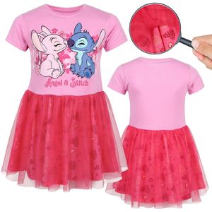 DISNEY Stitch Roze tule jurk met korte mouwen, meisjesjurk