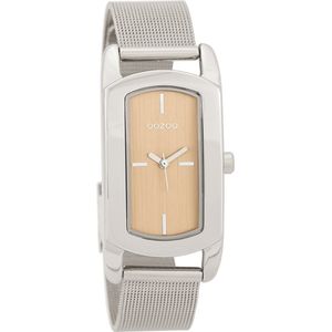 OOZOO Timepieces - Zilverkleurige horloge met zilverkleurige metalen mesh armband - C9701
