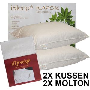 iSleep Kapok Hoofdkussen Set (2 Kussens + 2 Moltonslopen) - 60x70 cm