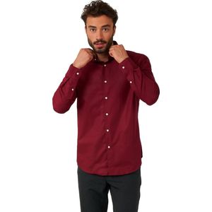 OppoSuits Shirt - Blazing Burgundy - Heren Overhemd - Effengekleurd - Rood - Maat: M