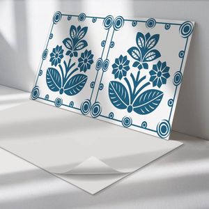 Wallfluent Vinyl Wandpaneel - Bloemen decoratief patroon Zelfklevend Wandpaneel - 100 cm x 50 cm - Blauw PVC wandpaneel - Set van 1 - Rechthoekig Wandbekleding Vinyl - Bloemen en planten Wandpaneel - PVC Muurpaneel - Wandpaneel Keuken en Badkamer