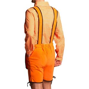 Voordelige Korte Oranje Lederhosen Man + Blouse Set voor bij EK Voetbal 2024 WK Koningsdag Verkleedkleren Volwassenen Oranje Verkleedkleding Oktoberfest Heren Oktoberfest Heren Carnavalskleding Heren - Polyester - Maat XL