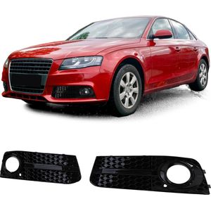 Honingraat Grill Afdekkap Voor Standaard Bumper Audi A4 B8 2007 t/m 2011 Mistlampen Glans Zwart