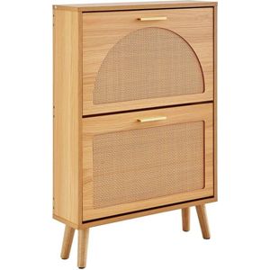 Schoenenkast - Rotan - Schoenen opbergsysteem - Halmeubel - Halkastje - Schoenenkasten - Hout - 60 x 17 x 88 cm