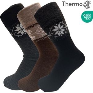 Thermosokken Set Dames/Heren - 3 paar Winter Sokken - maat 39-42 - Grijs/Bruin/Zwart met Sneeuwvlok