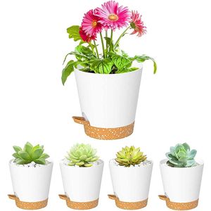 Plantenpotten voor binnen - 5 stuks - Zelfbewaterend - Plastic - Met drainagegaten - Dienblad en reservoir - 127 cm - Voor kamerplanten - Buitentuin