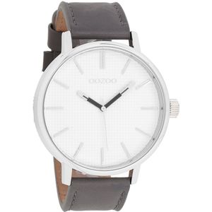 OOZOO Timepieces - Zilverkleurige horloge met donker grijze leren band - C9000