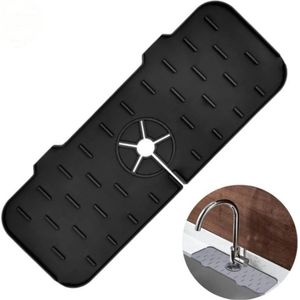 Siliconen Kraan Spatbescherming - Zwart - Siliconen Wastafel Kraan Spatvanger Mat - Kraanhandgreep - Druppelopvangbak - Wateropvangmat - Keukengadgets Spoelaccessoires voor aanrecht