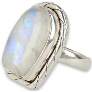 Maansteen regenboog ring - Zilver - maat 16,25