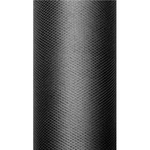 2x Hobby/decoratie zwarte tule stoffen op rolletjes 15 cm x 9 meter - Gaatjesstof mesh - Zwarte cadeaulinten - Hobbymateriaal benodigdheden - Verpakkingsmaterialen