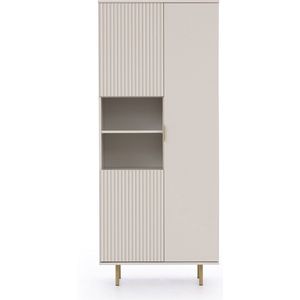 Nubia R3D - boekenkast met planken en deuren - 80 x 41 cm, hoogte 190 cm - hoge poten - MDF fronten - kleur kasjmier - beige