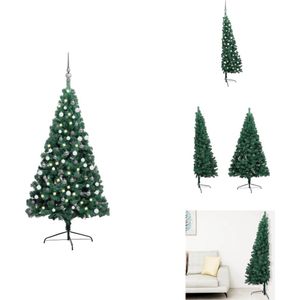 vidaXL Kunstkerstboom - Halfrond 110 cm - Groen met LED-verlichting en decoraties - Decoratieve kerstboom