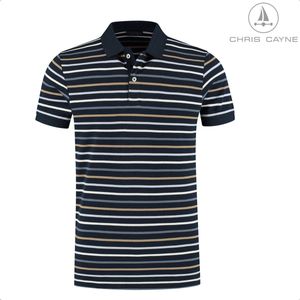 Chris Cayne heren poloshirt - maat XL - gestreept - pique - kleur donkerblauw/camel/grijs/offwhite