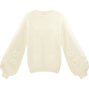 Lovely floral touch trui - nieuwe collectie - herfst/winter - gebreid - bloemen - pofmouwen - dames - offwhite - maat S/M