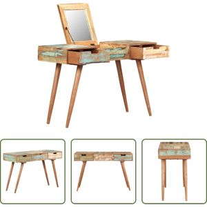 The Living Store Opmaaktafel Gerecycled Hout - 112 x 45 x 76 cm - Met Spiegel en Lades