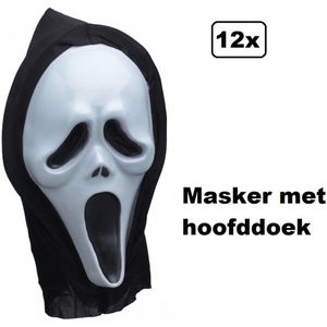12x Masker met hoofdoek Scream - vinyl masker - Halloween horror thema feest party griezel schreeuw masker scary