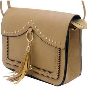 Tas Dames - Schoudertas - Studs en Tassel - PU Kunstleer - 21x15x7cm - Bruin