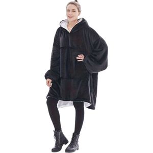 Nivard Knuffeldeken - Plaid - Onesie - Hoodie Deken Met Mouwen - Fleece Blanket - Dames - Heren - Kinderen - Extra Zacht - Zwart