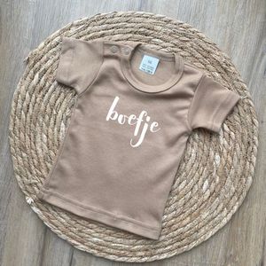 Baby t-shirt - Boefje - Mokkabruin - Maat 74 - Baby Boy - Jongen - Cadeau - Dreumes - Babykleding - Korte mouw