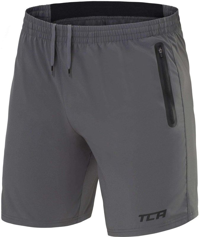 TCA Mannen Elite Tech Lichtgewicht Hardloop Gym Trainings Shorts met Ritszakken - Grijs, S