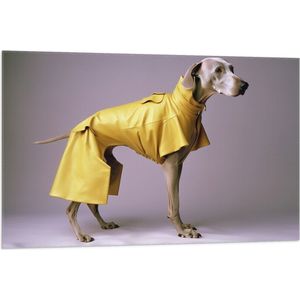 Vlag - Zijaanzicht van Duitse Dog Hond in Gele Regenjas - 105x70 cm Foto op Polyester Vlag