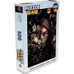 Puzzel Vrouw - Luxe - Bloemen - Vlinder - Portret - Legpuzzel - Puzzel 500 stukjes