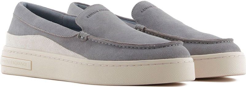 Armani Exchangevoor mannen. XUY011XV868U659 Grijze leren schoenen zonder veters (44), Plat, Geen, Casual, Grijs