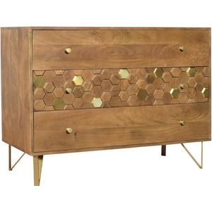 Vente-unique Ladekast met 3 lades - Mangohout en metaal - Naturel en goud - BELORI L 110 cm x H 85 cm x D 40 cm