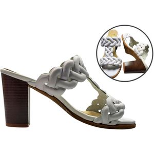 Stravers - Muiltjes gevlochten met Hak Maat 43 Grote Maten Witte Slippers met Hak