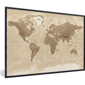Fotolijst incl. Poster - Wereldkaart - Vintage - Bruin - 120x80 cm - Posterlijst