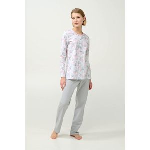 Vamp - Dames pyjama katoen met pastelblad print en knoopsluiting - M