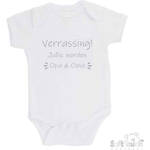 100% katoenen Romper ""Verrassing! Jullie worden Opa & Oma"" Unisex Katoen Wit/grijs Maat 62/68