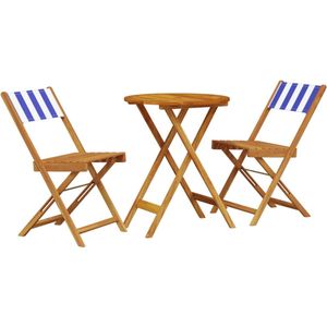 vidaXL Bistroset - Bistrosets - Loungeset - Tuinset - 3-delige Bistroset stof en massief hout blauw en wit