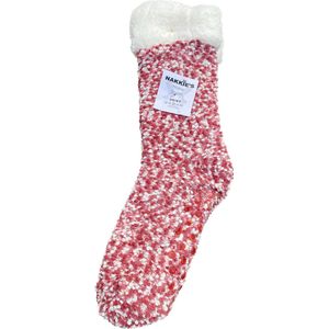 Nakkie's Huissokken - Homesocks - Maat 35-41 - ABS anti-slip noppen - Warm - Fluffy - Zacht - Dames huissokken - Rood-Wit-Rose - Kerst cadeau voor vrouwen en meiden