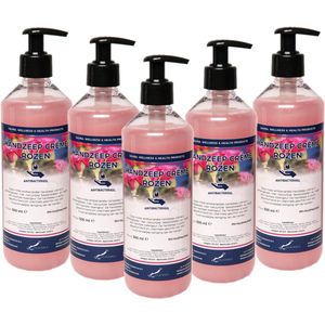 Handzeep Creme Rozen 500 ml - met gratis pompje - set van 5 stuks - Voordeelverpakking