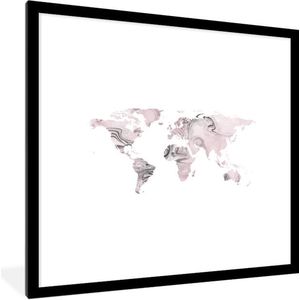 Fotolijst incl. Poster - Wereldkaart - Roze - Grijs - 40x40 cm - Posterlijst