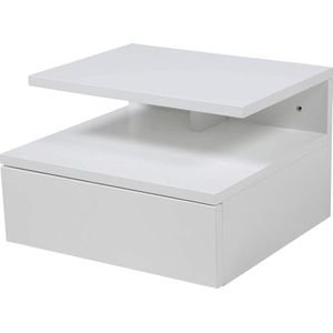 Nachtkastje met 1 lade in wit, 1 stuk, wandkast in minimalistische stijl met hoogglans afwerking, klein nachtkastje voor wandmontage, B: 35 x H: 22,5 x D: 32 cm