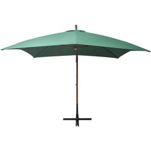 vidaXL Zweefparasol - Houten Paal - 300x300 cm - Groen Hangende Parasol - Tuinset - Buitenschilderij - Zonnescherm - Outdoor Decoratie