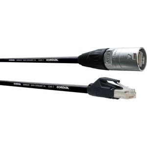 Cordial CSE 5 NH 7 RJ45 Netwerkkabel, patchkabel CAT 6A S/FTP 5.00 m Zwart PUR-mantel, Afscherming gevlochten, Pair afscherming, Folie afscherming 1 stuk(s)