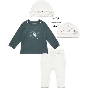 Noppies - kledingset - 3delig - Broek Humpie Snow - Shirt lux Dark Slade - Muts Snow - Maat 62