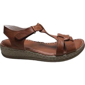 Manlisa 4 cm hoogte lederen comfort velcro sandalen S204-08 camel mt 38