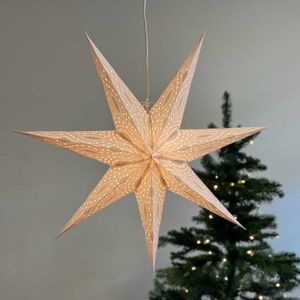 Kerstster papier met verlichting - 60 cm diameter, 24 cm diep - Kerst ster voor binnen - Nova Wit/Zilver Glitter - FSC papier - Incl. 3 m. snoer met stekker, schakelaar en E14-fitting - Kerst Raam decoratie - Kerstversiering - Kerstverlichting