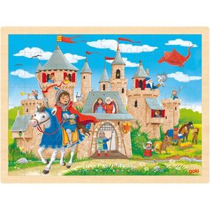 Houten Puzzel - Ridder - Ridders en kasteel puzzel - 96 stukjes - draken - ridders en draken - houten speelgoed - vanaf 3 jaar