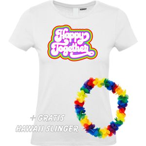Dames T-shirt Happy Together Regenboog | Love for all | Gay Pride | Regenboog LHBTI | Wit dames | maat L