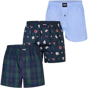 Happy Shorts - Wijde Boxershorts - Kerst - 3-Pack - Geruit/Print/Effen