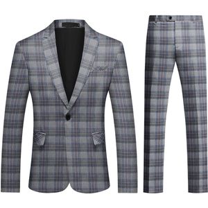 Allthemen Heren Pak Print - Enkel Knops Middensplit - Tweedelig pak - S