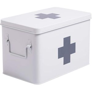 Goodivery® - Medicijnkist - Medicijnkastje - Metaal - Eerste Hulp Kit - Kastje - Medicijnkastje - Retro - Medicijnkastjes - Groot XXL - 32 x 19 x 20 cm - Wit