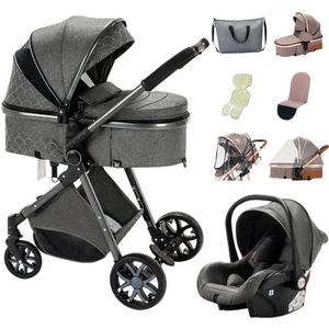 Luxe 2-in-1 Kinderwagen - Wandelwagen - Autostoeltje - Buggy - Inklapbaar - Donker grijs - 0-36 Maanden