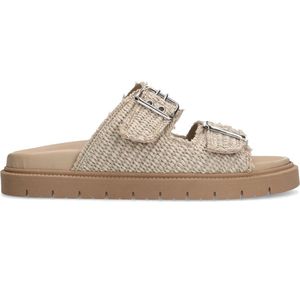 Sacha - Dames - Off white leren slippers met gespen - Maat 39